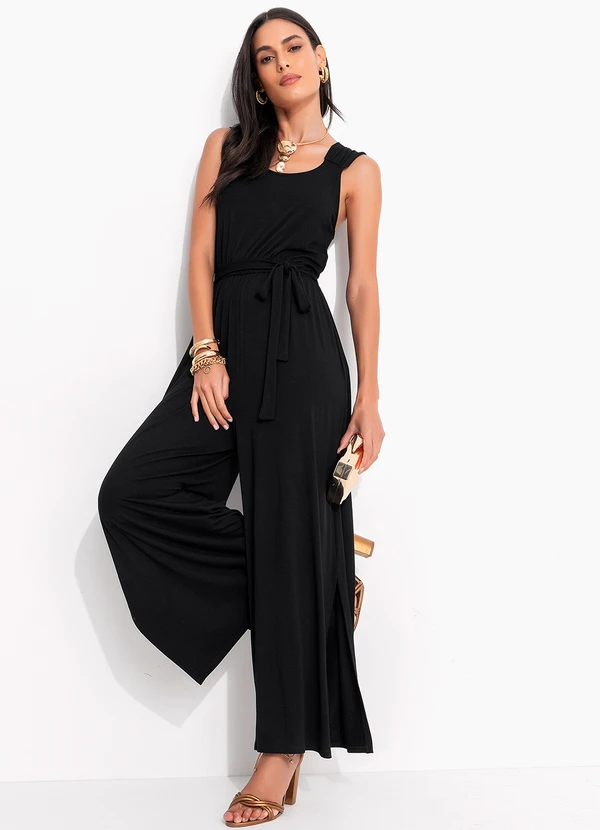 Quintess - Macacão Preto em Malha de Viscose 6