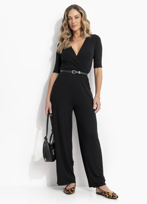 Quintess - Macacão Preto em Malha de Viscose - QUINTESS