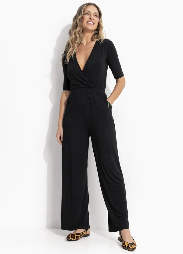 Quintess - Macacão Preto em Malha de Viscose 3