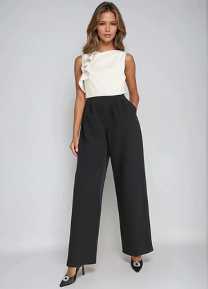 bonprix - Macacão Preto em Viscose Plana Sarjada - BONPRIX