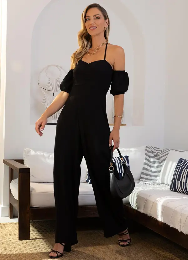 Quintess - Macacão Preto em Viscose Plana Sarjada 5