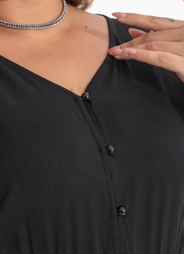 Quintess - Macacão Longo Preto em Viscose com Elástico na Cintura e Bolsos 11