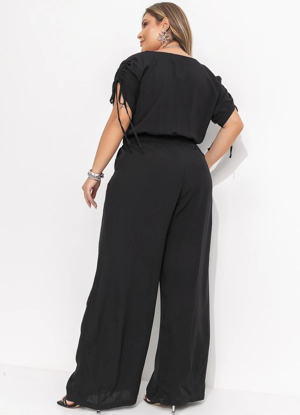 Quintess - Macacão Longo Preto em Viscose com Elástico na Cintura e Bolsos 7