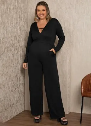 Quintess - Macacão Preto Mangas Longas e Bolsos - QUINTESS