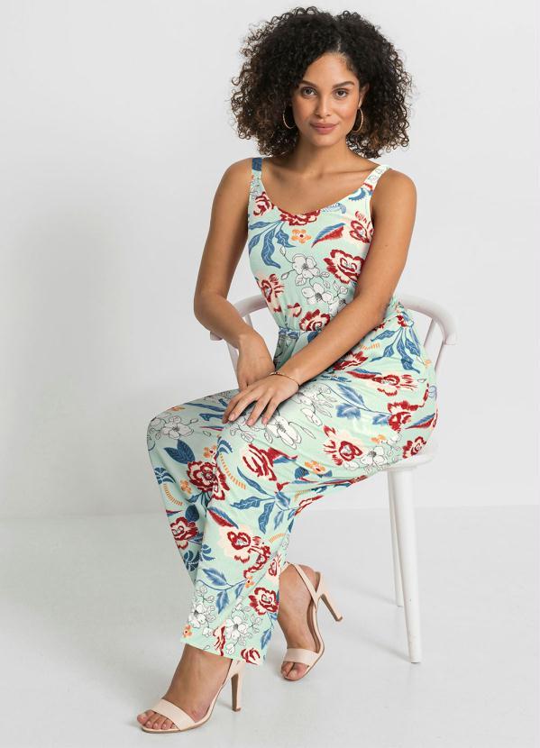 Outlet - Macacão Regata com Amarração Floral Verde 4