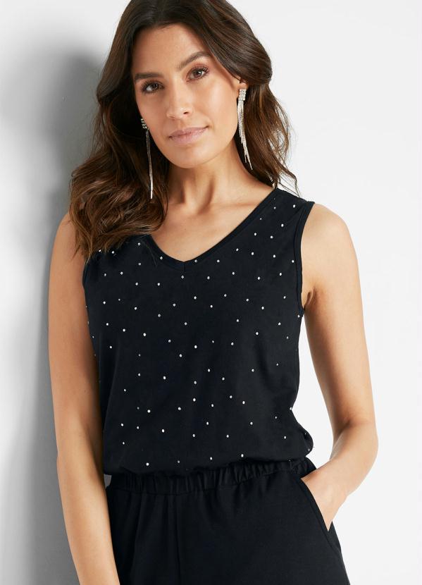 Outlet - Macacão Regata com Strass Preto 3