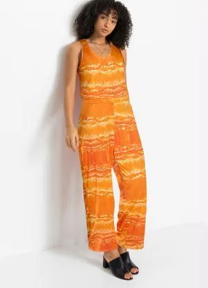 Queima Estoque - Macacão Regata Laranja e Branco - QUEIMA ESTOQUE