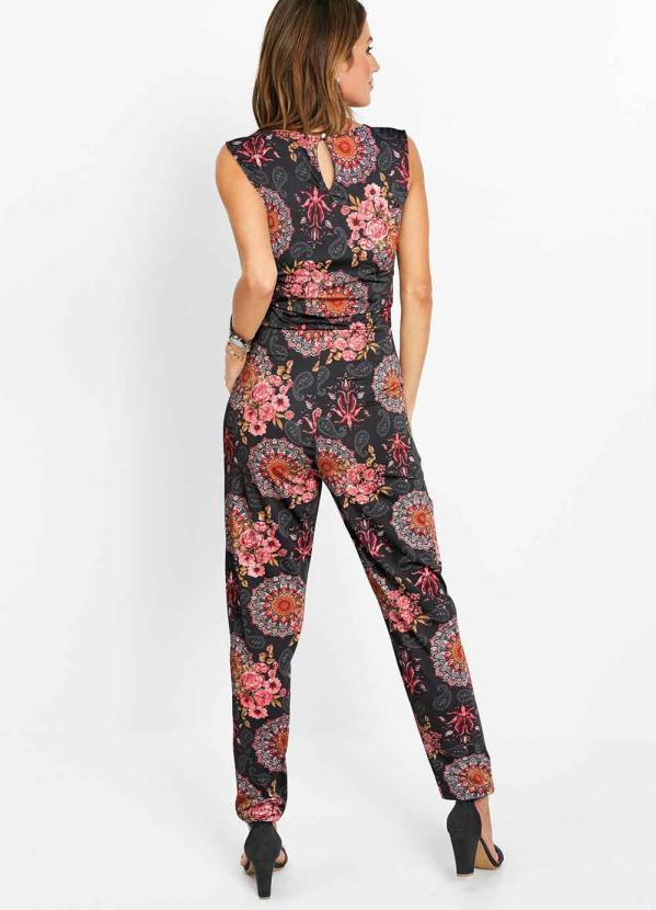 Outlet - Macacão Regata Longo Estampado Vermelho/Preto 2