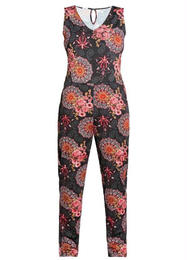 Outlet - Macacão Regata Longo Estampado Vermelho/Preto 5