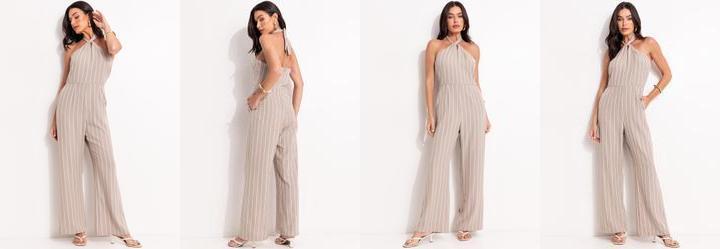 Macaco Listrado Bege em Polister