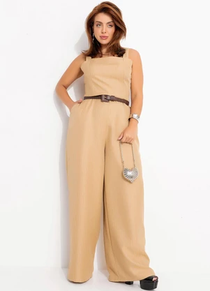 Quintess - Macacão Risca de Giz Caramelo em Alfaiataria - QUINTESS