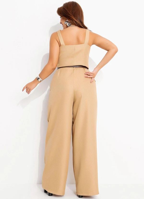 Quintess - Macacão Risca de Giz Caramelo em Alfaiataria 10