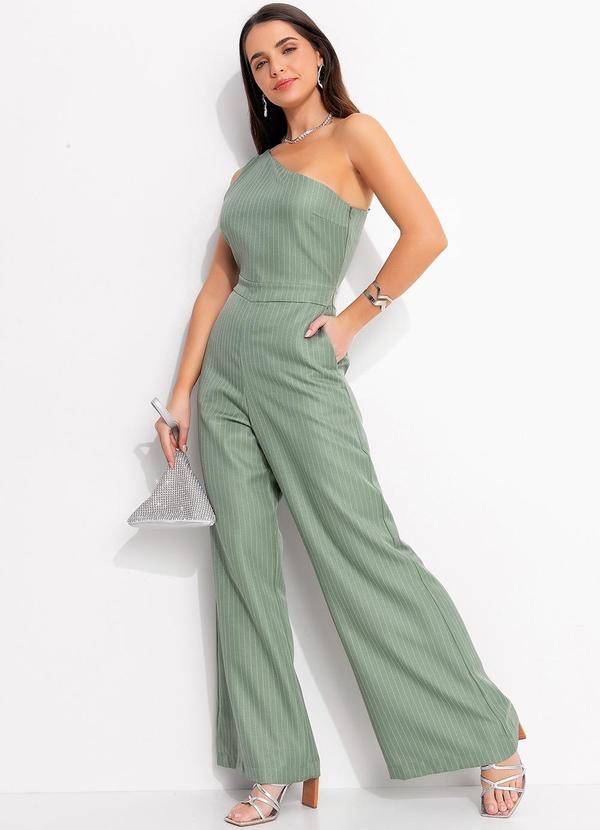 Quintess - Macacão Risca de Giz Verde em Alfaiataria 3