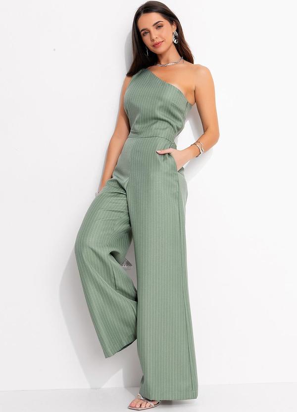 Quintess - Macacão Risca de Giz Verde em Alfaiataria 4