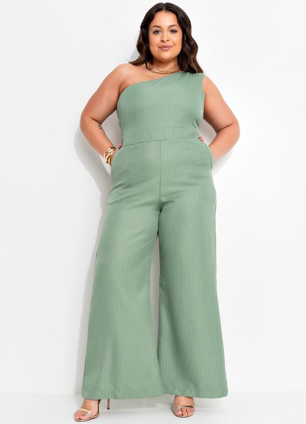 Quintess - Macacão Risca de Giz Verde em Alfaiataria 6