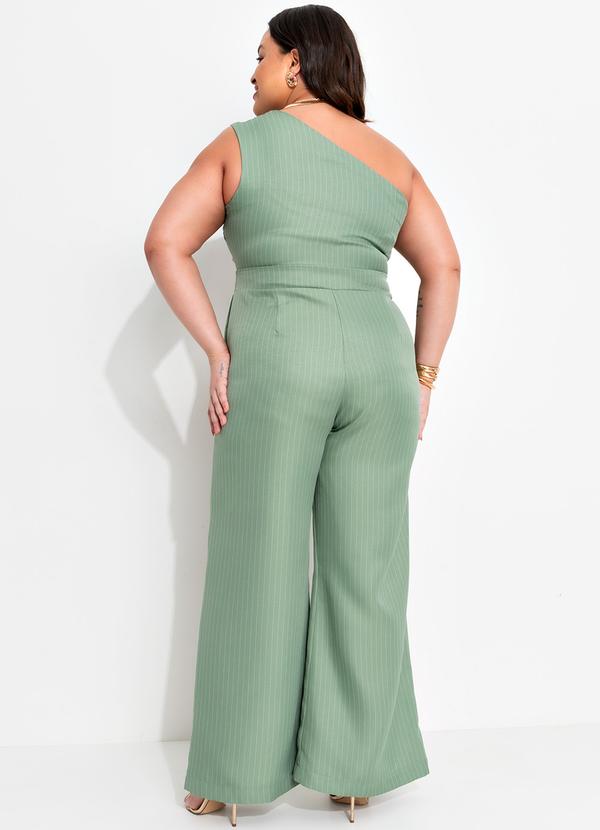 Quintess - Macacão Risca de Giz Verde em Alfaiataria 7