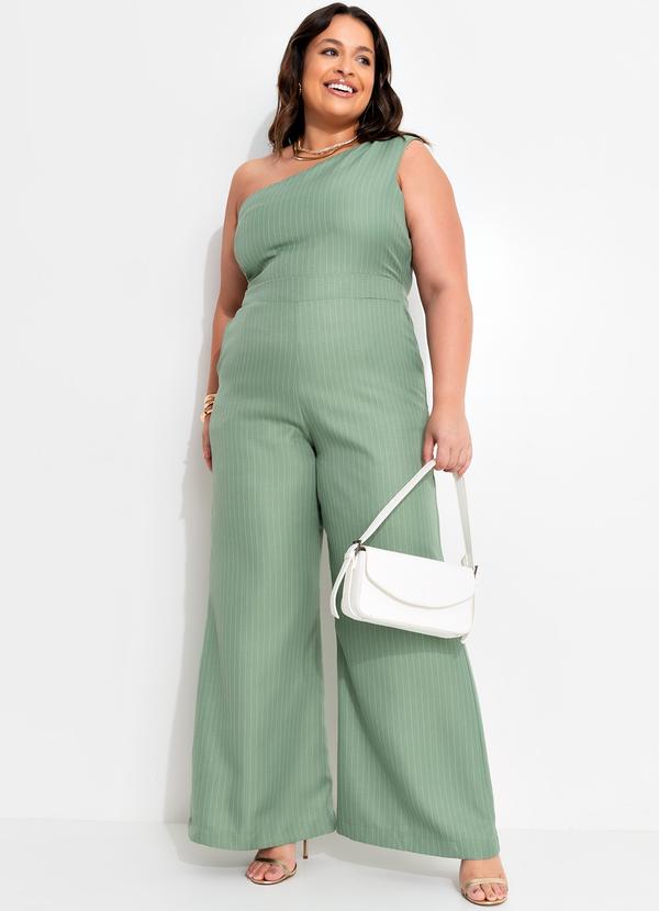 Quintess - Macacão Risca de Giz Verde em Alfaiataria 8