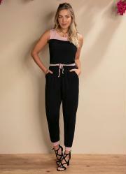 Macaco Rosa e Preto Acinturado com Bolsos