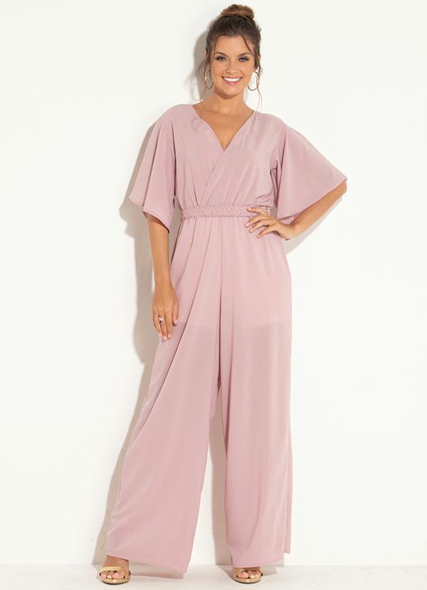 Quintess - Macacão Rosê com Cinto Trançado