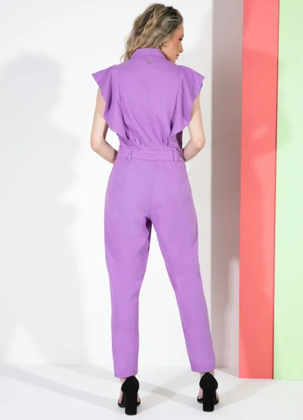 Quintess - Macacão Roxo com Babados e Bolsos 3