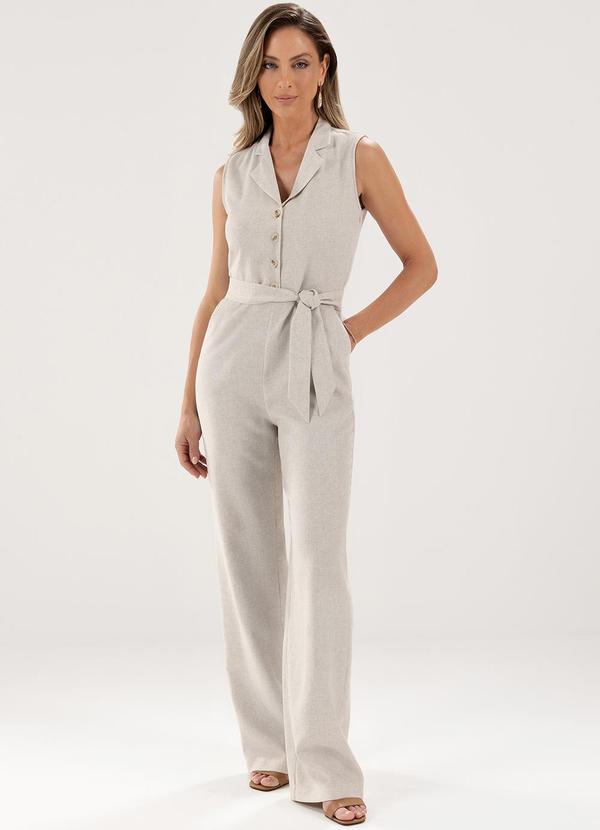 Principessa - Macacão sem Manga Wide Leg Linho Natural Lavinia