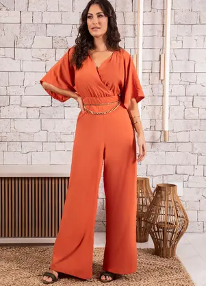 Quintess - Macacão Telha em Crepe Plano - QUINTESS