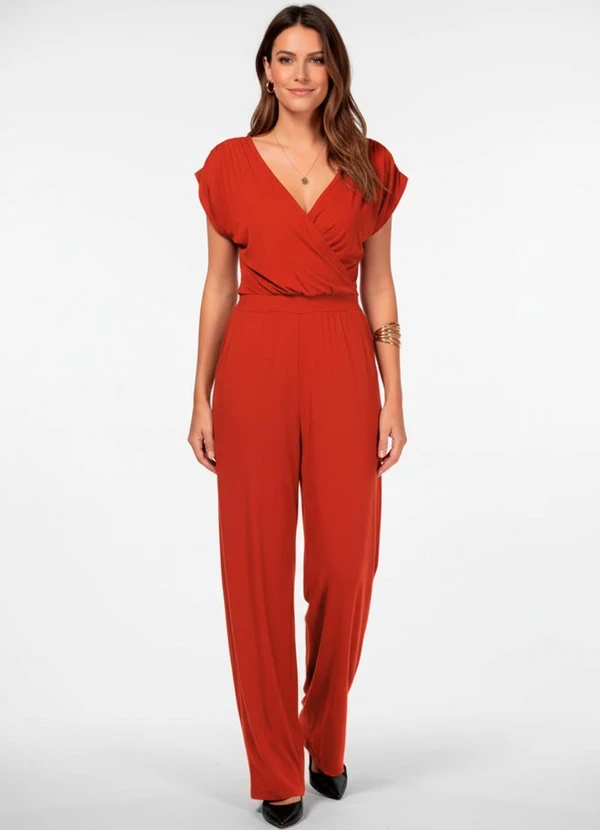 Quintess - Macacão Telha Longo com Bolsos e Faixa