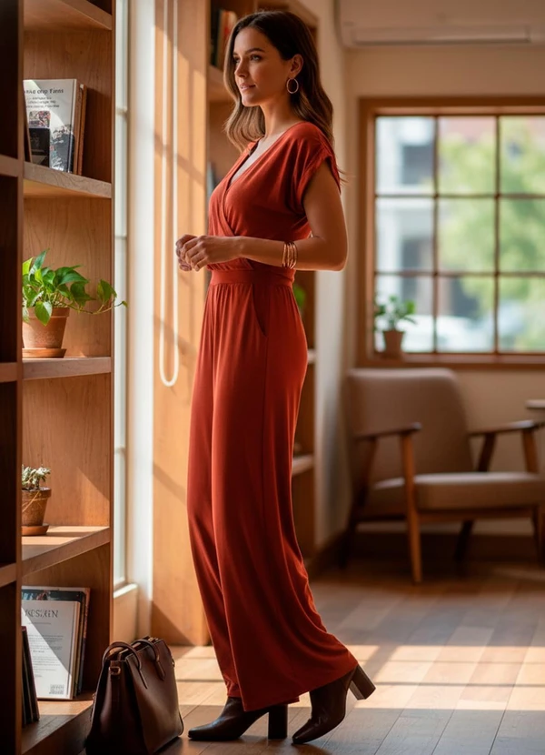 Quintess - Macacão Telha Longo com Bolsos e Faixa 5