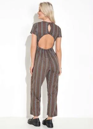 Moda Pop - Macacão Texturizada Preto com Recorte Vazado - MODA POP