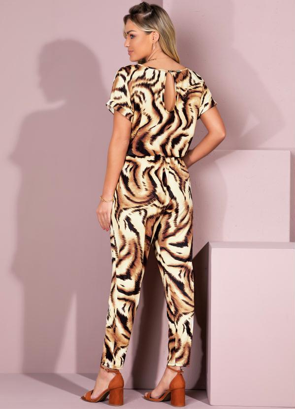 Quintess - Macacão Tigre Bege Acinturado com Bolsos 3