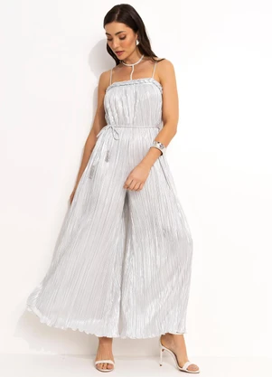 Farm - Macacão Trança Plissado Prata - FARM