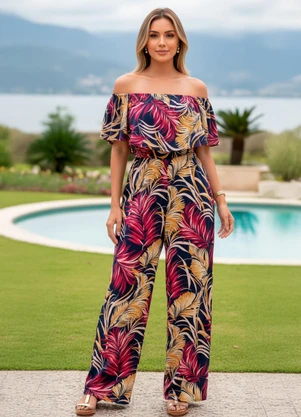 Quintess - Macacão Tropical Color em Malha de Viscose - QUINTESS