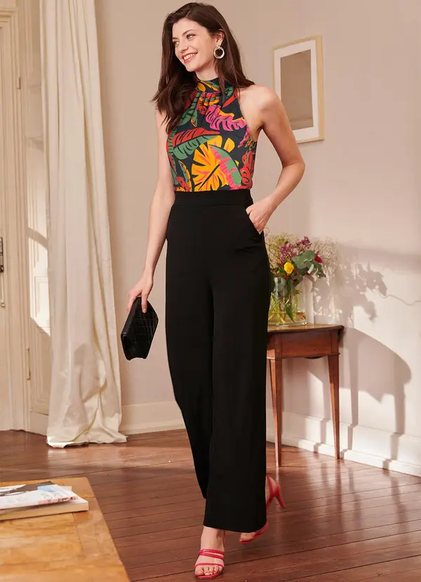 bonprix - Macacão Tropical Preto em Malha Crepe 3