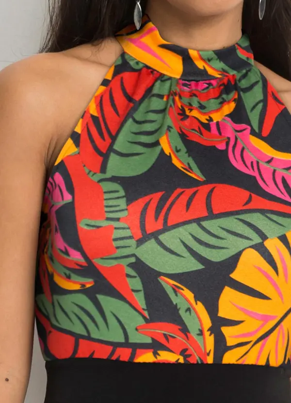 bonprix - Macacão Tropical Preto em Malha Crepe 4