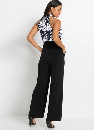 bonprix - Macacão Tropical Preto em Malha Crepe - BONPRIX