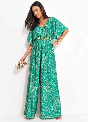 Quintess - Macacão Tropical Verde em Malha Fria - QUINTESS