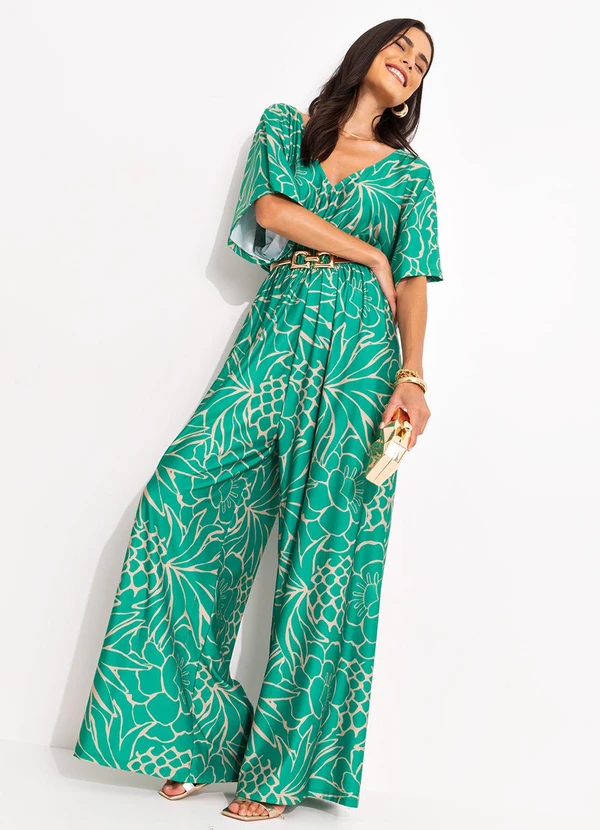 Quintess - Macacão Tropical Verde em Malha Fria 11