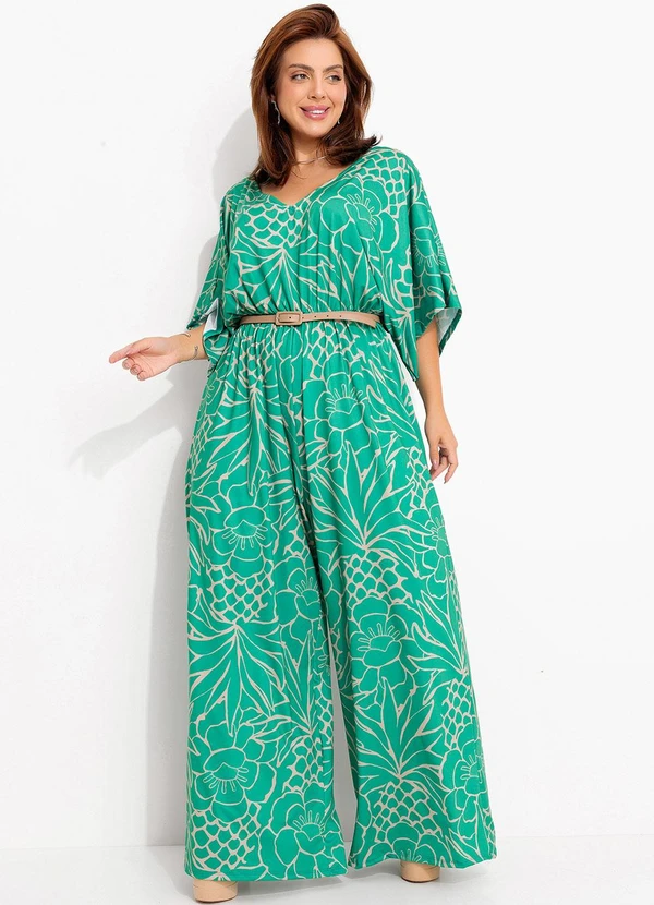 Quintess - Macacão Tropical Verde em Malha Fria 12