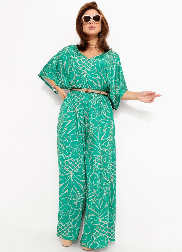 Quintess - Macacão Tropical Verde em Malha Fria 14