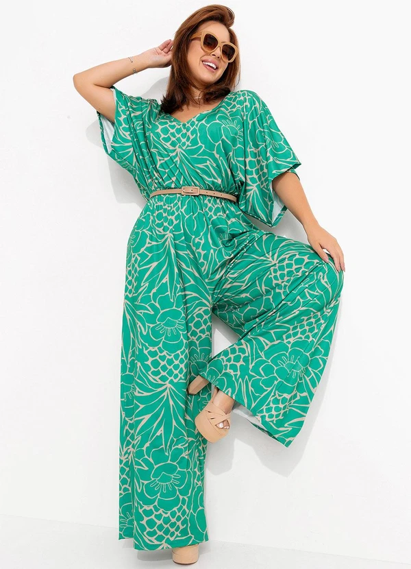 Quintess - Macacão Tropical Verde em Malha Fria 15