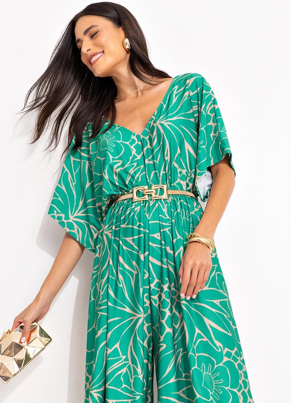 Quintess - Macacão Tropical Verde em Malha Fria 2