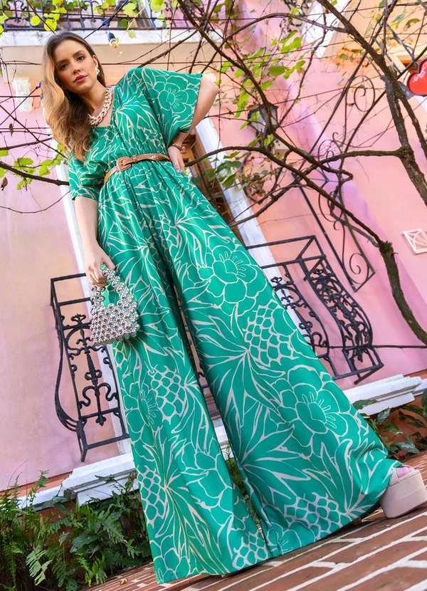 Quintess - Macacão Tropical Verde em Malha Fria 8