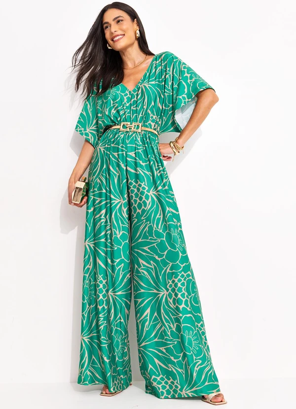 Quintess - Macacão Tropical Verde em Malha Fria 9