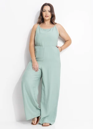 Quintess - Macacão Verde Claro em Viscose Plana Sarjada - QUINTESS