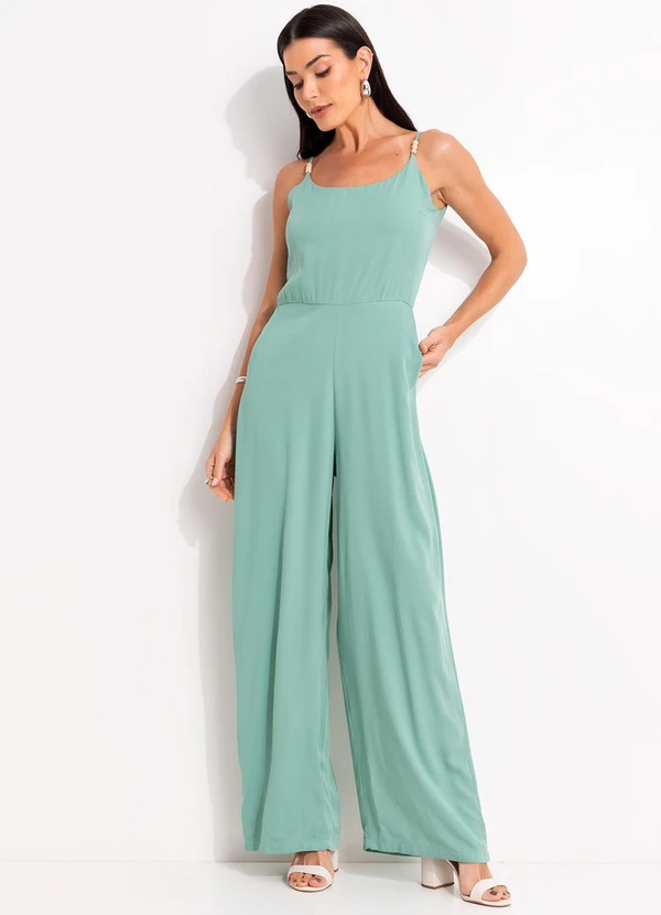 Quintess - Macacão Verde Claro em Viscose Plana Sarjada 3