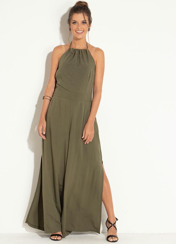 Quintess - Macacão Verde com Frente Única e Fendas Laterais