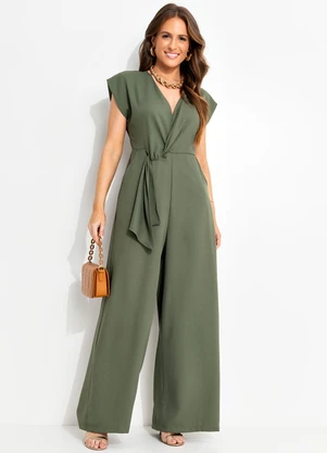 Quintess - Macacão Verde em Crepe Plano - QUINTESS