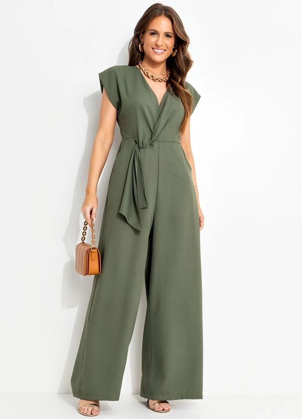 Quintess - Macacão Verde em Crepe Plano