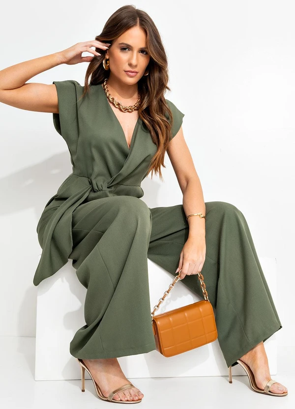 Quintess - Macacão Verde em Crepe Plano 3