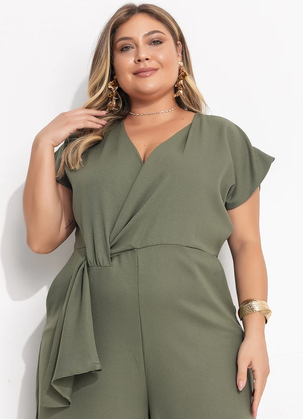 Quintess - Macacão Verde em Crepe Plano